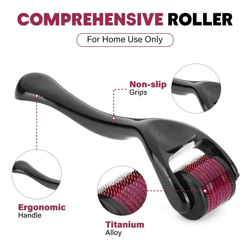 Micro-Needling 540 Titanium Derma Roller for Skin & Hair Regrowth Treatment with Non-Slip Grips & Ergonomic Handle for Home Use