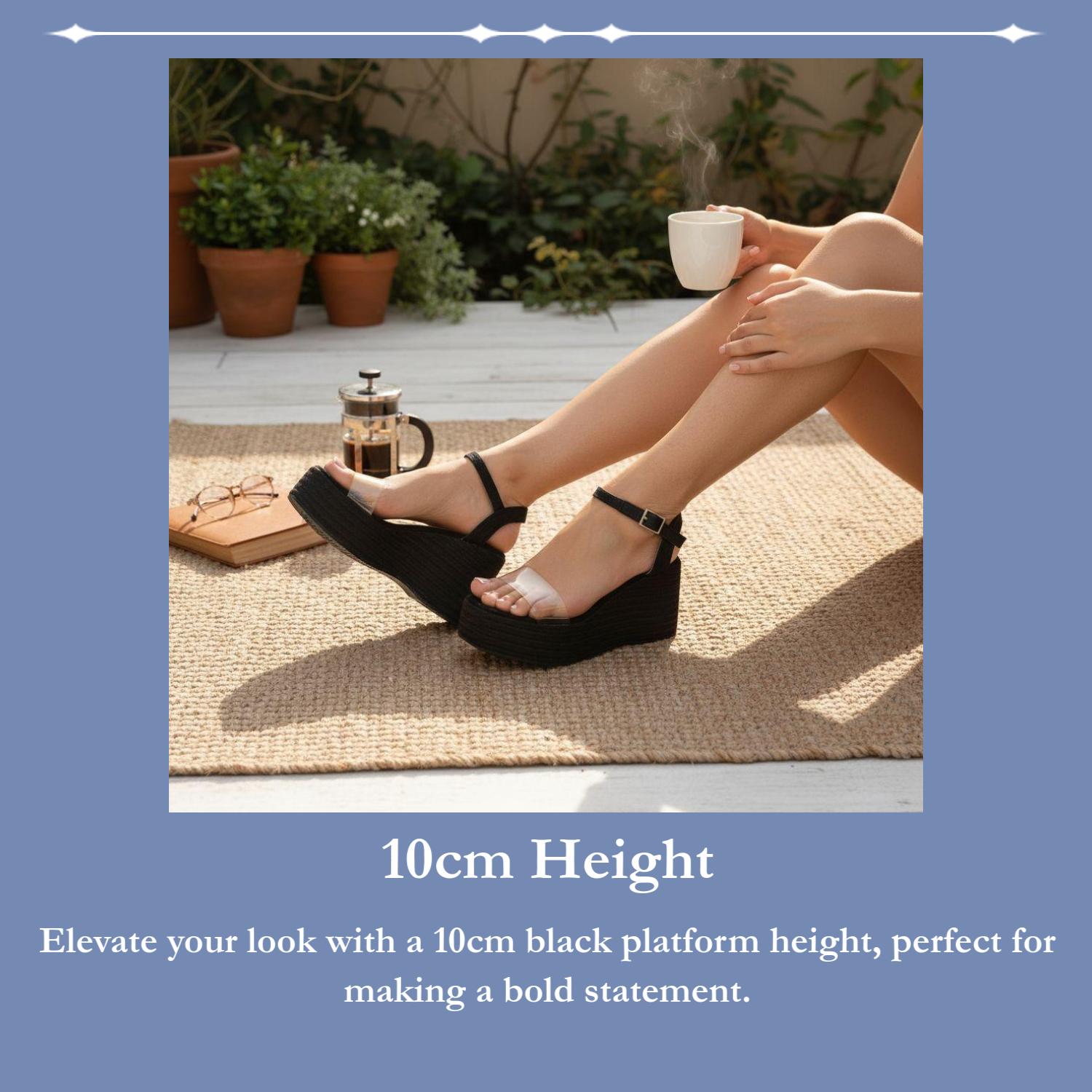 Bold Statement Black 10cm Platform Sandals with Silicone Strap Adjustable Ankle Strap Chunky Sole Non-Slip Base Handcrafted in Colombia