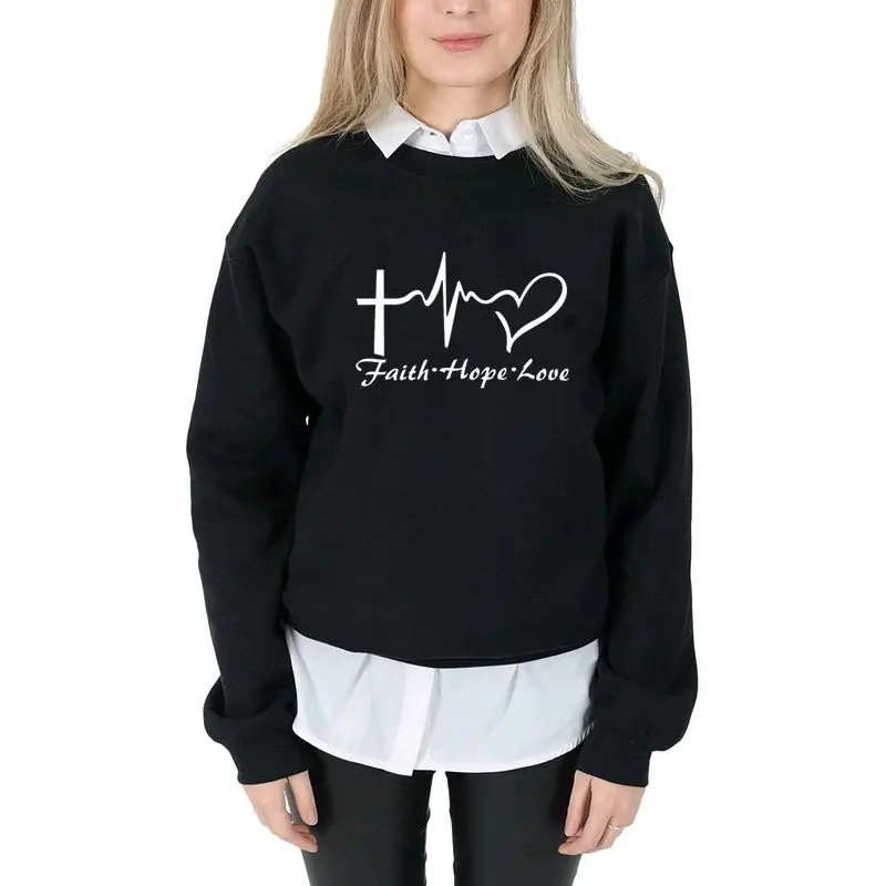 Faith Love Hope Sweatshirt Pullover Long Sleeve Casual Womenswear Crewneck