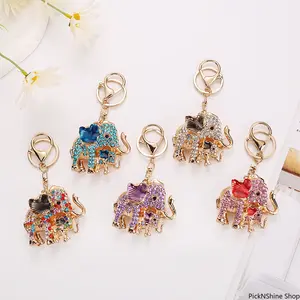 Rhinestone Colorful Elephant Keychain, Metal Animal Pendant With Sparkling Diamond Design, Fashion Bag Charm Key Ring, Cute Mini Accessory For Daily Decoration And Holiday Gift