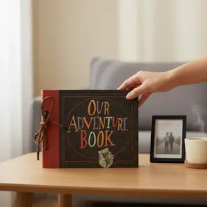 Record your wonderful moments in life. DIY photo album, travel scrapbook, adventure-themed vintage kraft paper bound with string, loose-leaf photo album, suitable for couples to record their wonderful moments, a great gift