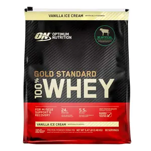 Optimum Nutrition Gold Standard 100% Whey Protein Vanilla Ice Cream 5.47 LB 80 Servings for Muscle Support & Recovery Powder