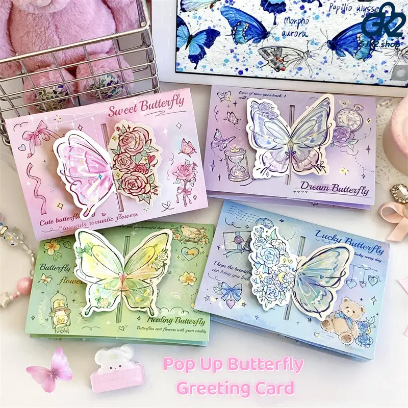3D Pop-Up Butterfly Greeting Card, Cute Cartoon Style Handwritten Cardboard for Couples' Confession, Birthday Blessings & Graduation, Classmates, 3D Stereo Butterfly, Couple Confession, Cute Cartoon Designs, Family, Handwriting