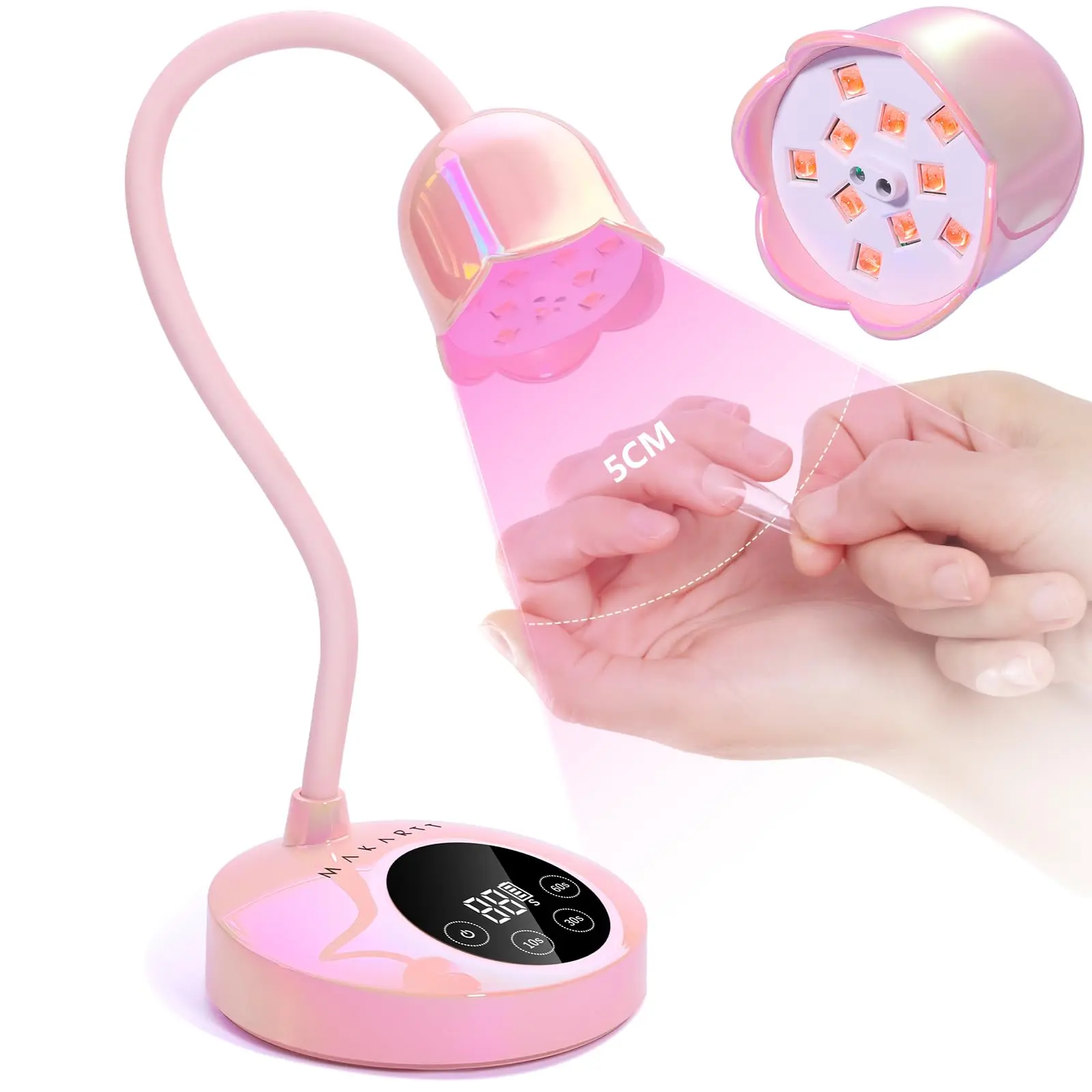 Makartt Luminoza Cordless Nail Dryer, Rechargeable Flower Design Light for Gel Polish Drying, Portable Manicure Tool with Flexible Gooseneck, Salon, Nail Art, Uv Led Nail Lamp