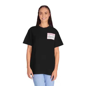 Emotionally Attached To Fictional Characters Name Tag Pink Comfort Colors Tee