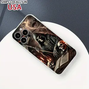 Phone case for iPhone 16 Pro Max 15 Plus 14 13 12 11 XR XS Stylish Reaper Skull Pattern Shockproof Silicone TPU Bumper Drop Protection Cellphone Cover Gift For Girls and Women