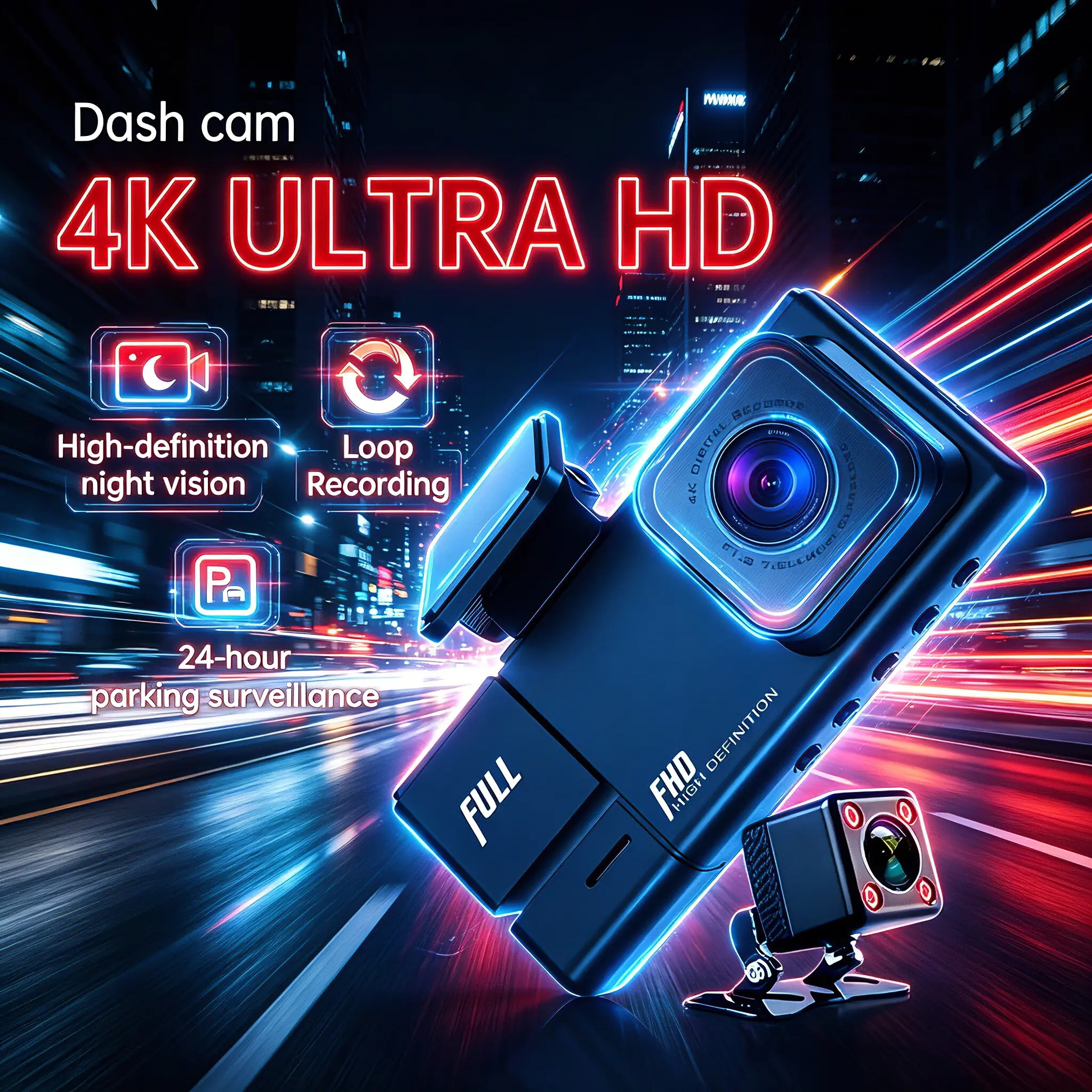 2026 Newest Upgraded Premium 4K Dash Cam WiFi Car Camera with 3 Lenses 2160P Resolution F2.0 Starlight Night Vision Super Wide Angle Lens Motion Detection Parking Mode with 64GB Memory Card Included