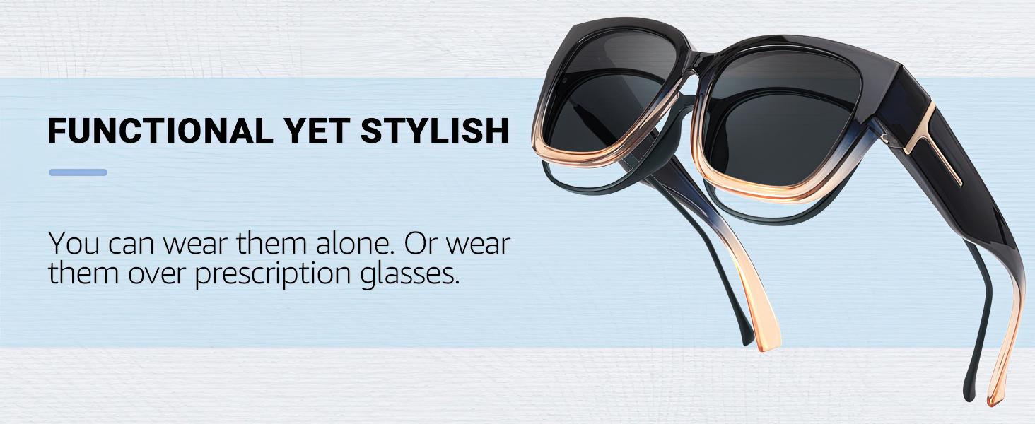 Oversized Square Fit-Over Sunglasses for Women, Polarized Polycarbonate Lenses with UV400 Protection, Plastic PC Frame for Driving, Womens Sunglasses, Accessories For Women, Full Rim
