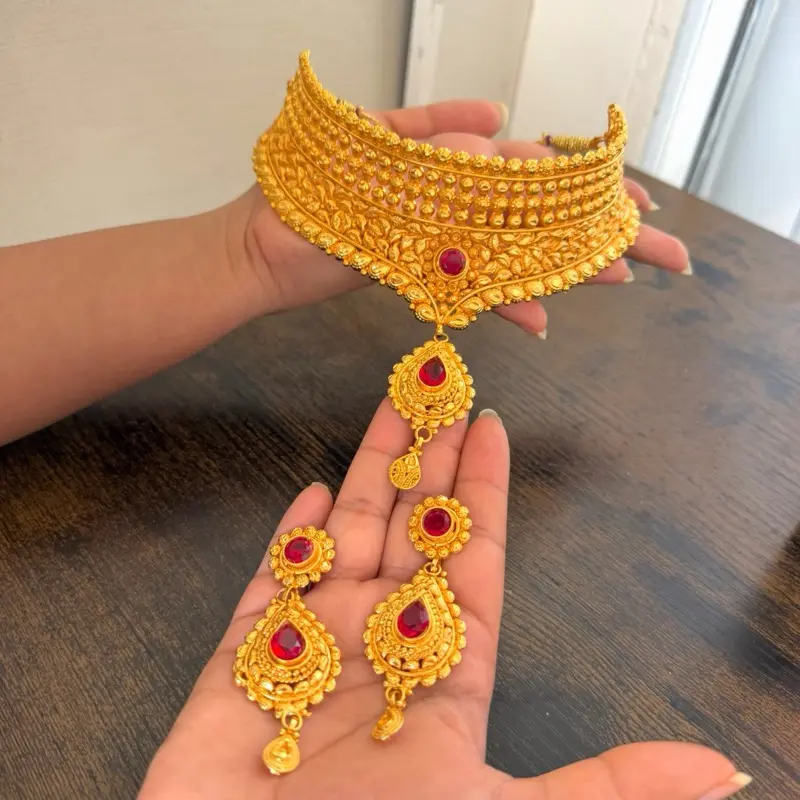 Gold plated Choker/Necklace with earrings