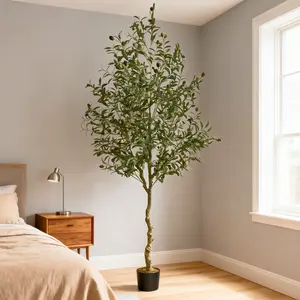 Artificial Olive Tree, 7FT Tall Faux Olive Tree with Black Planter, Artificial Plants with Natural Wood Trunk and Lifelike Fruits for Home Office Decor