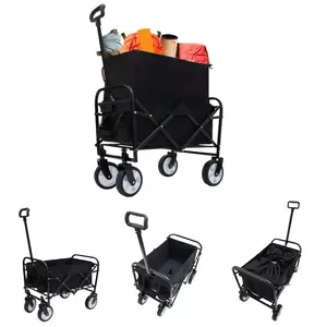 BlazeStone Collapsible Foldable Wagon Cart, Large Capacity Garden Beach Cart with All-Terrain Wheels, Heavy Duty Utility Grocery Wagon with Drink Holders for Shopping Sports Camping
