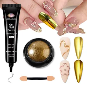 2pcs Sculpting Gel Nail Polish Set, Soak Off Gel, 5D Sculpting Gel Golden Mirror Effect Gel Nail Art Shaping Gel for Autumn Winter DIY Design, Perfect for Painting and Sculpting, Ideal Halloween Christmas Decoration