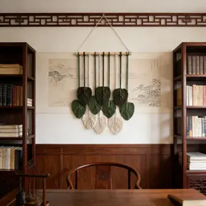 15.7x23.6 Inch Lace Wall Hanging, Kindergarten Decoration, Leaf Woven Tapestry, Handmade Feather Thread Fringe Boho Wall Decor