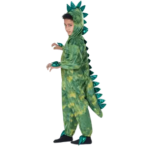 T-Rex Costume Dress for Kids - Green Scaly Jumpsuit with Attached Hood & Tail - For Halloween, Christmas, Role Play , Pretend Play Fun, Theme Party & Cosplay Costume Party