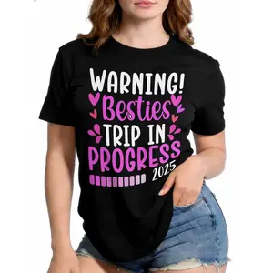 Besties Trip 2025 Girls Trip Graphic T-Shirt, 100% Cotton Friendship Vacation Tee, Fun Casual Travel Wear TShirt for Friends, Memorable Group Outing T Shirt Gift Idea