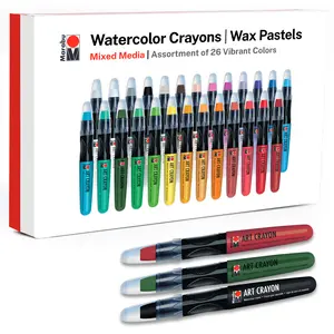 Marabu Art Crayons for Mixed Media - 26 Smooth and Easy Blending Water Soluble Crayons - Highly Pigmented Watercolor Crayons for Artists