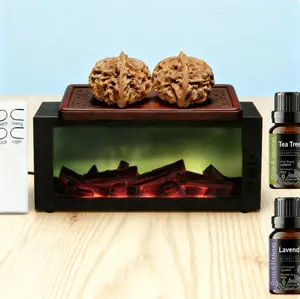 Ultrasonic Flame Humidifier with 7-Color LED & Remote Control, Quiet Operation with Massage Hand Ball for Home, Office