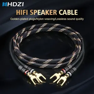 High-Fidelity Y-Plug Speaker Cable, Gold-Tipped Pure Copper Connectors, Anti-Oxidative, Stable Signal, Durable, for Amplifiers and Home Theater