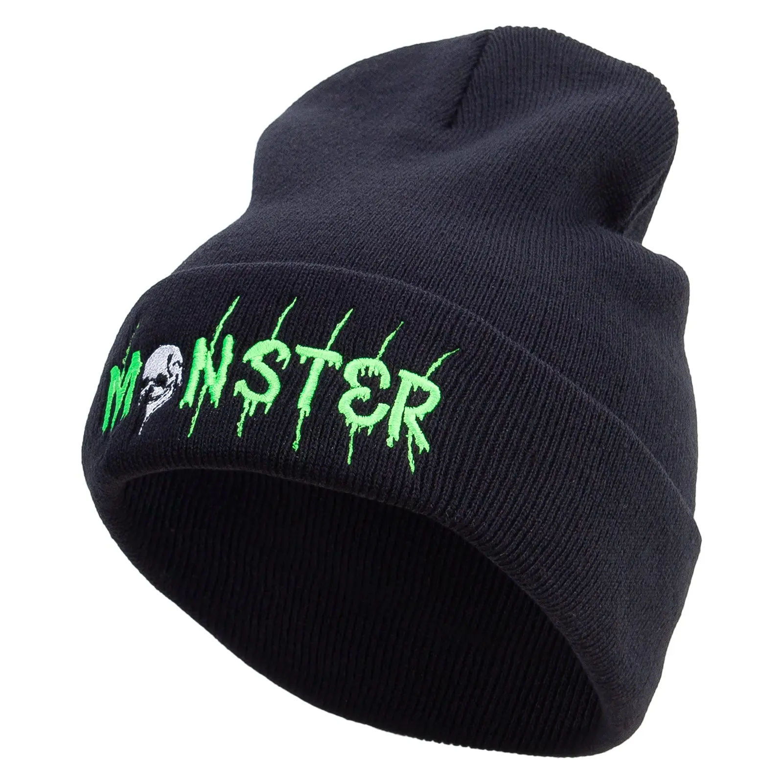 Skull Monster Embroidered 12 Inch Long Knitted Beanie