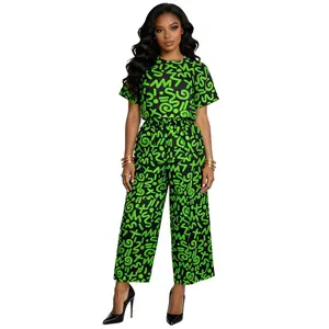 Ankara Crop Top & Pants Set 2-Piece African Print Outfit Wide Leg Pants 2 Side Pockets Breathable Fabric for Casual Wear - Womenswear