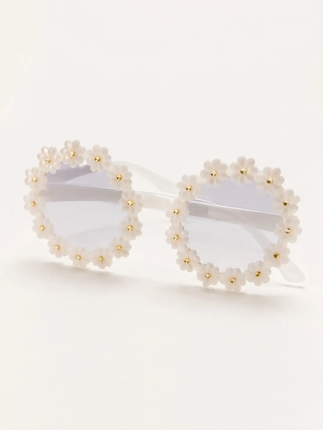 Pimbers Gold Rhinestone Bohemian Glossy White Daisies Vintage Pet Eyewear - Lightweight Casual Glasses with Adjustable Strap for Dogs & Cats, Ideal for Celebrations