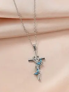 Elegant Butterfly Cross Pendant Necklace, Zircon Copper Chain Jewelry, Perfect Gift for Mother's Day, Romantic Sweet Design