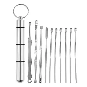 VOCOSTE 10 Pcs Earwax Cleaning Tool Kit, Portable Stainless Steel Earwax Cleaner Tool Set Silver Tone