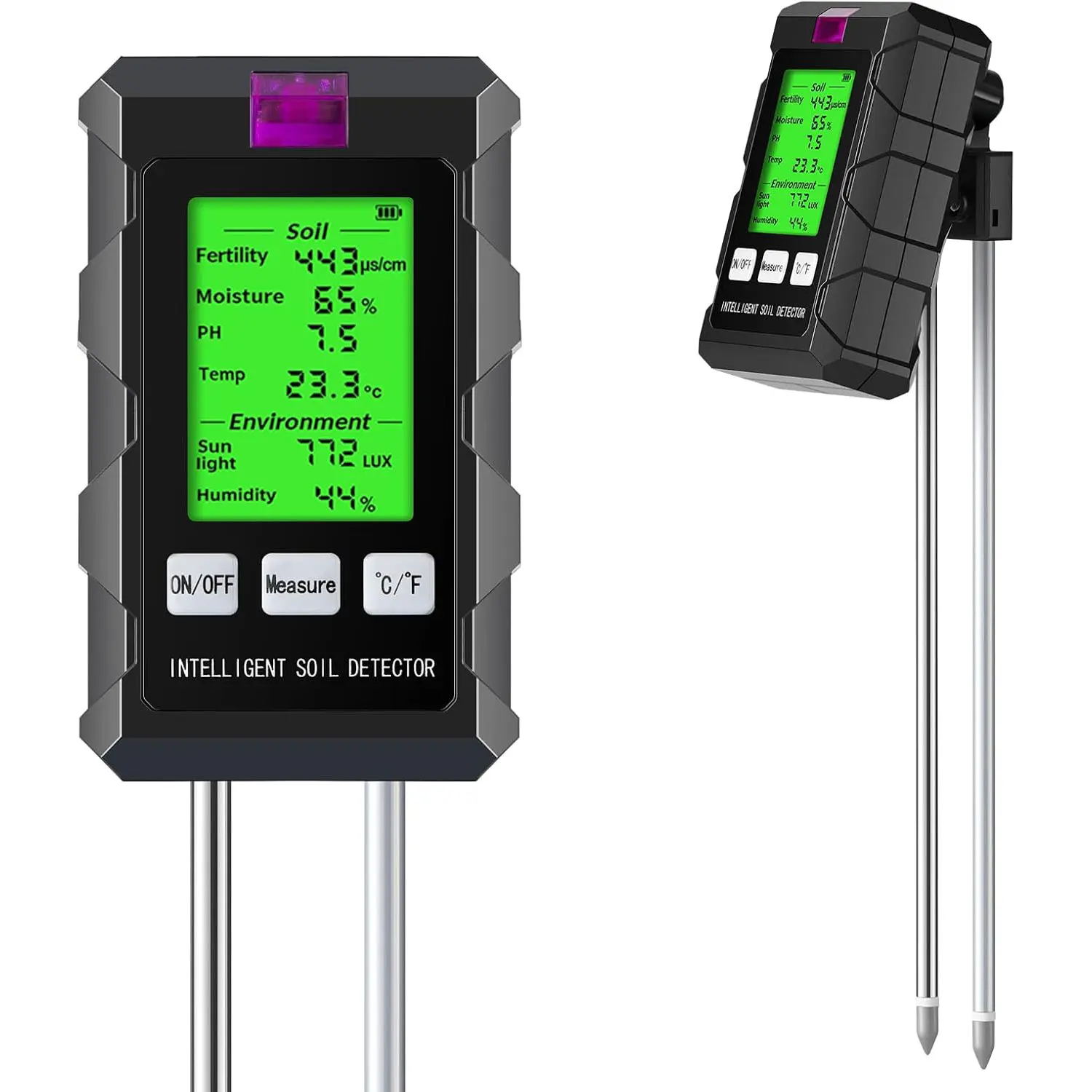 6-in-1 Soil Moisture Meter / Soil Moisture / PH Meter / Temperature / Sunlight / Fertility / Environmental Soil Tester for Farming, Gardening, Lawns and Outdoor Plants (2*AAA Battery Needed)