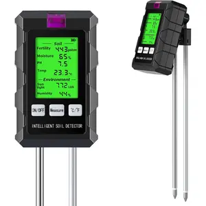 6-in-1 Soil Moisture Meter / Soil Moisture / PH Meter / Temperature / Sunlight / Fertility / Environmental Soil Tester for Farming, Gardening, Lawns and Outdoor Plants (2*AAA Battery Needed)