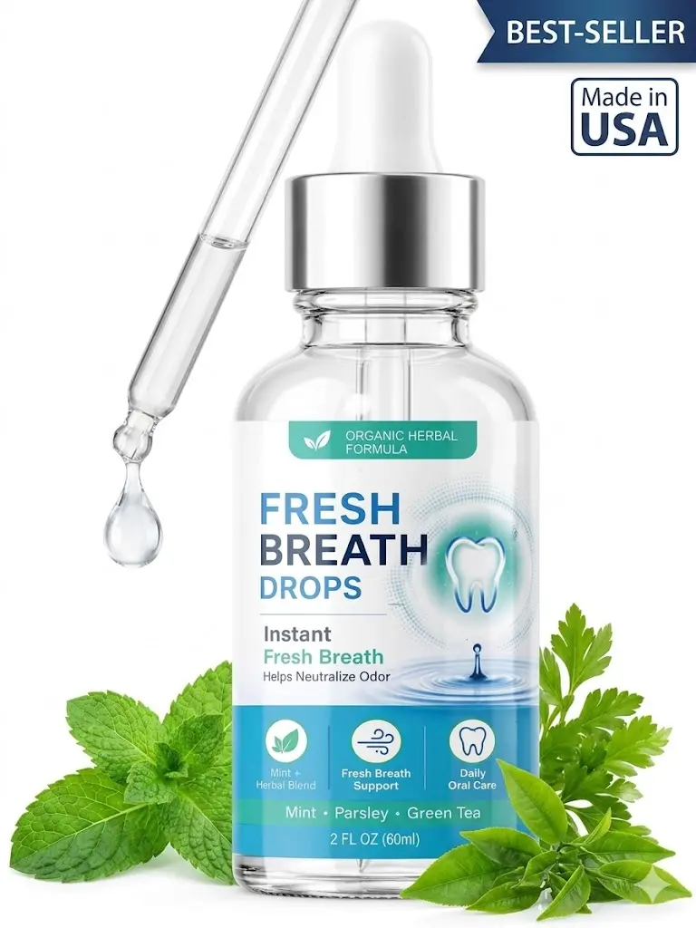Herbal Fresh Breath Drops – Instant Odor Neutralizing Oral Care & Mint Extract – Combats Coffee & Morning Breath – For Adults – 2 Fl Oz (60ml)