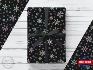 Pastel on Black Snowflake Christmas Wrapping Paper, Snowflakes Holiday Gift Wrap, Black Xmas Gift Wrapping, Cool Gothic Christmas Presents