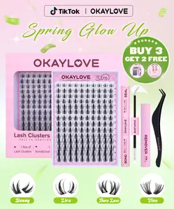 OKAYLOVE Lira Lash Clusters Kit Okaylovelashes with Long-lasting Lash Bond and Seal,Tweezers and Remover for DIY Eyelash at Home for Natural Makeup Girl Gifts