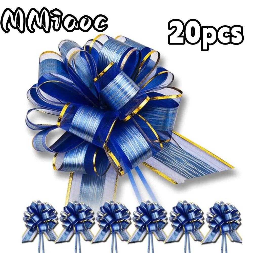 20pcs Romantic Organza Pull Bows - 6 inch Flower-Shape Fabric Ribbon with Pull Tab, Plastic Rings, Easy Bow Assembly, Office Gift Wrapping Supplies, Christmas Wedding Decor Accessories