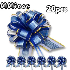 20pcs Blue Pull Bows - 6 Inch Fabric Ribbon Bows with Pull Tab for Gift Wrapping, Christmas Wedding Valentine' Decorations, Favor Suitable for Gift Present Accessory
