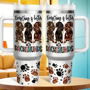 1pc 40 "Everything Is Better with Dachshunds", 304 Stainless Steel Double-layer Insulated Bottle Cup, with Lid And Straw, Hot for 12hours, Cold for 24 Hours, Vacuum Cup, The Perfect Gift for Dog Lovers, Dachshund Owners And Mother On Mother's