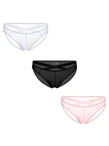 3pcs Mixed Color Summer Thin Transparent Ice Silk Underwear, Cross Waist Design, Fashionable Men's Triangle Pants, Butt Lifting, Seamless