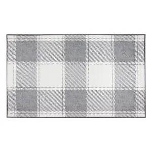 My Magic Carpet Buffalo Plaid Grey And White Machine Washable Area Rug, 3x5 Stain Resistant, Non-Slip, Waterproof