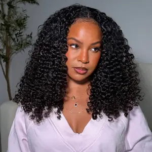Half Wig Human Hair Deep Wave 200% Density Wear Go Glueless Wigs Human Hair Curly 3 In 1 Half Wigs for Women Drawstring Seamless Flip Headband Wig Beginner Friendly