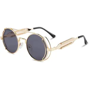 Karsaer Steampunk Sunglasses Hippie Glasses Retro Round Metal Frame Women Men K7029