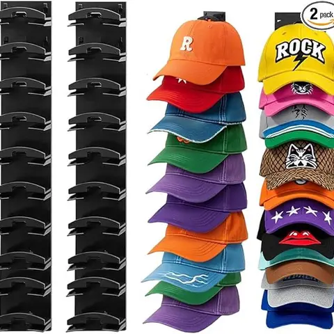 2-Pack Durable ABS Plastic Hat Organizer Wall-Mounted Shelves - House Accessories, Apartment Accessories, Room Storage, Multi-Layered, Screw-Secure, Strong Adhesive Hold, Peg Board Compatible, Holds 20 Hats, Home Decor (Mother's Day Gift Option)