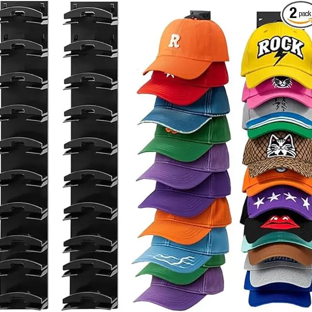 2-Pack Durable ABS Plastic Hat Organizer Wall-Mounted Shelves - House Accessories, Apartment Accessories, Room Storage, Multi-Layered, Screw-Secure, Strong Adhesive Hold, Peg Board Compatible, Holds 20 Hats, Home Decor (Mother's Day Gift Option)