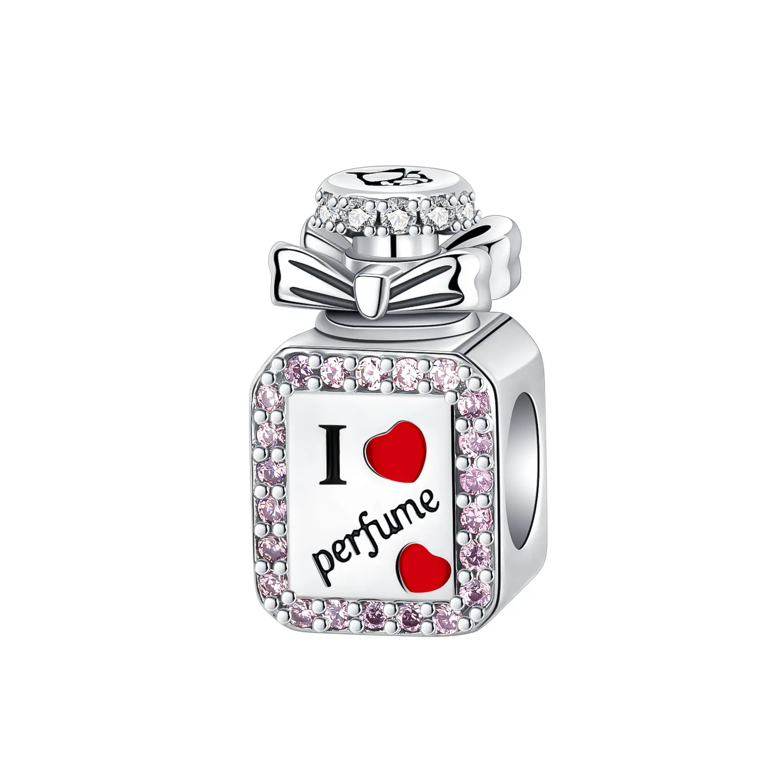 Pink I Love Perfume Charm, Elegant Bead Fits for Bracelet Necklace, Perfect Gift for Women