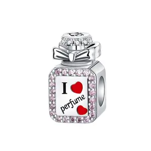 Pink I Love Perfume Charm, Elegant Bead Fits for Bracelet Necklace, Perfect Gift for Women