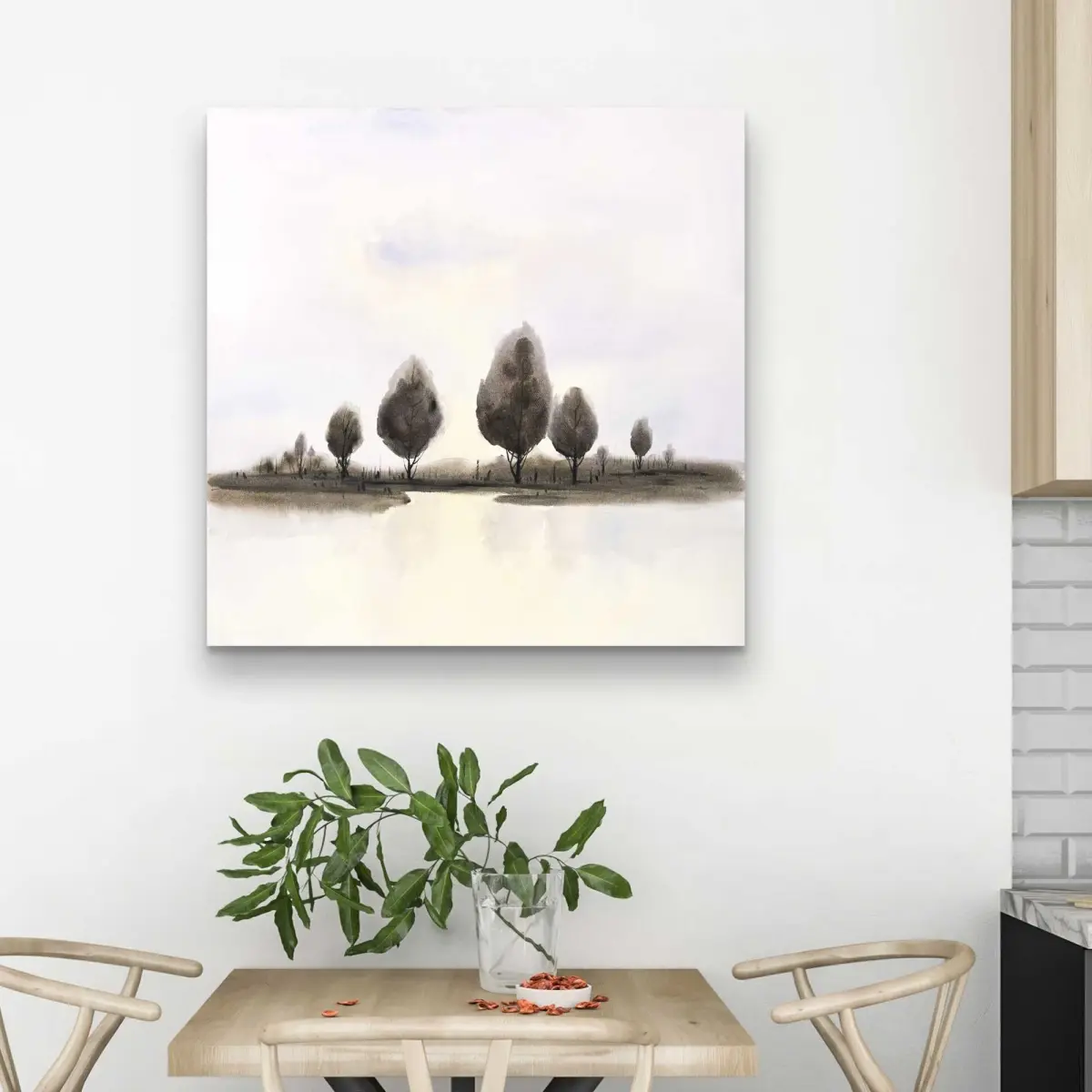 212 MAIN Artistic Abstract Tree Landscape Canvas Print - 32x32 in. Vibrant Yellow Modern Artwork, Elegant Home Decor Decoration for Living Room