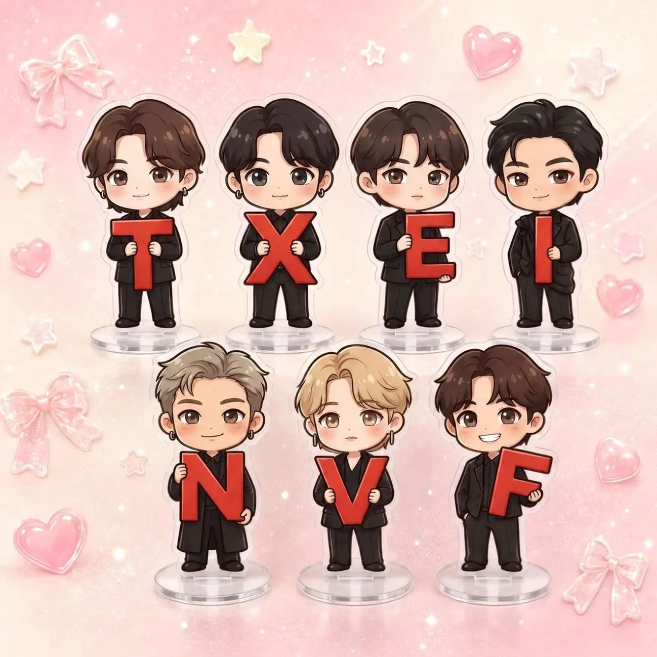 7 ops B-angtan Chibi Acrylic Standee, Kpop Desk Decoration, Chibi Idol Figure
