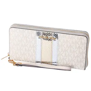Pre-owned MICHAEL KORS PVC Small Leather Goods Jet Set Large Continental Wristlet Center Stripe MK Pale Gold