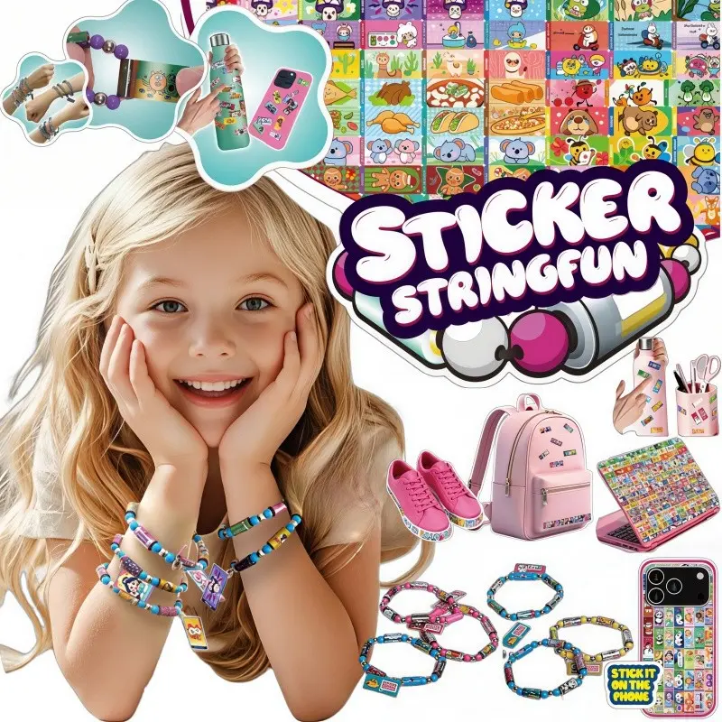 Wearable sticker DIY bracelet set, mini sticker beads, sticker book, bracelet string, DIY accessories, Adhesive stickers, Crafts, with peel-and-stick stickers for cups, pens, phone cases, marking purposes, it's a gift for holidays