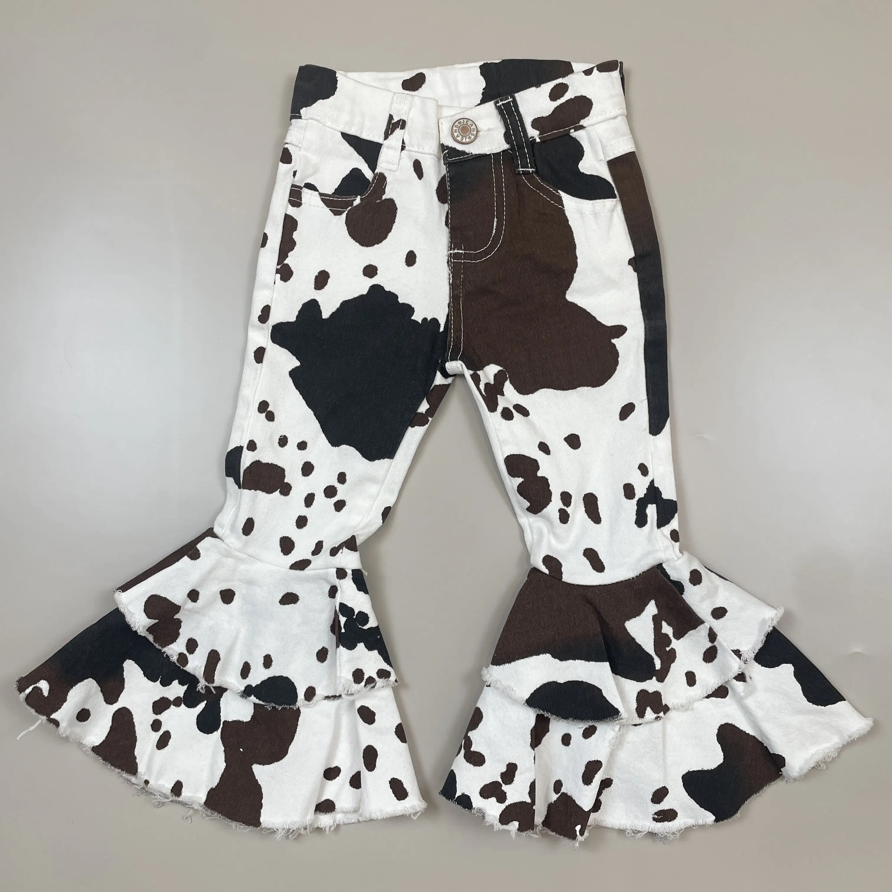 Girl Bell Bottom Jeans blue cow print girl denim pant toddler jeans party wear adjustable waist