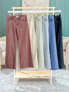 Zenana Mid Rise Wide Leg Color Denim Pants | S-XL