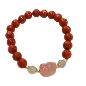 8mm Red Nanhong Bracelet with strawberry crystal Pixiu moonstone